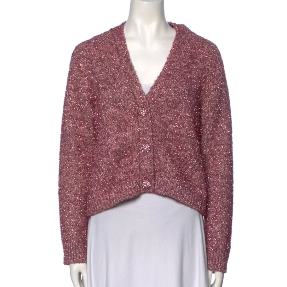 Ganni Pink Metallic Thread Cardigan Sweater (Women's XS)